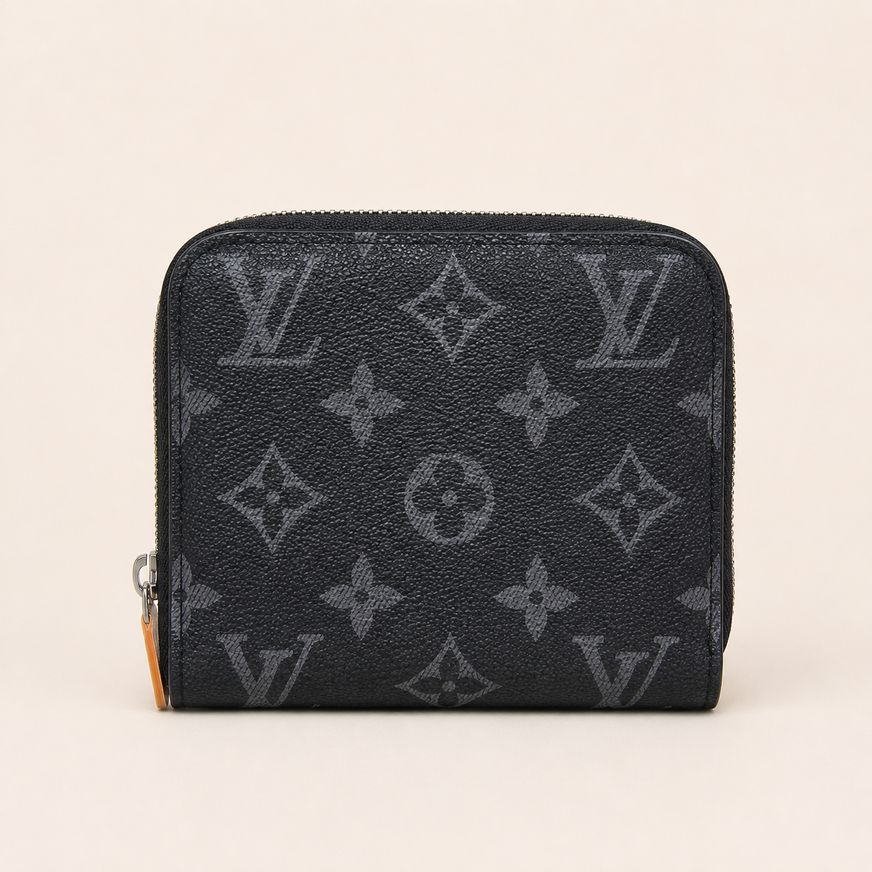 LV-Inspired Classic Monogram Compact Zip Wallet (Black Flower)