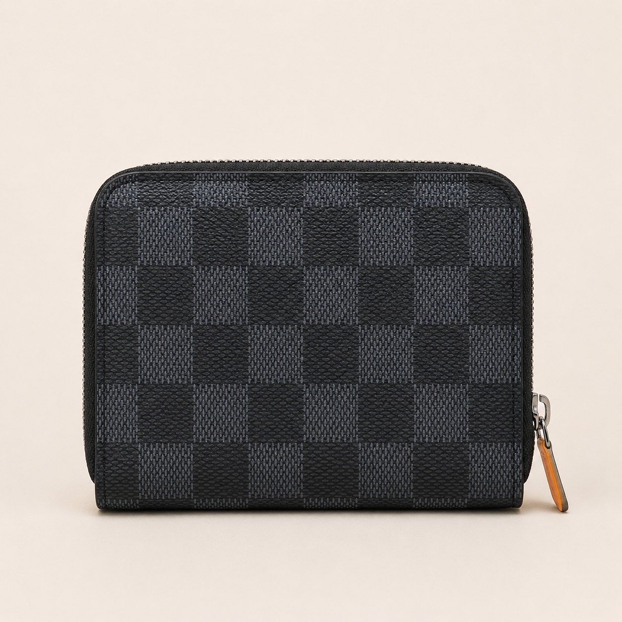 LV-Inspired Damier Azur Mini Zip Wallet (Black Check)