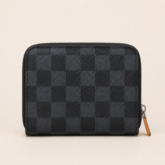 LV-Inspired Damier Azur Mini Zip Wallet (Black Check)