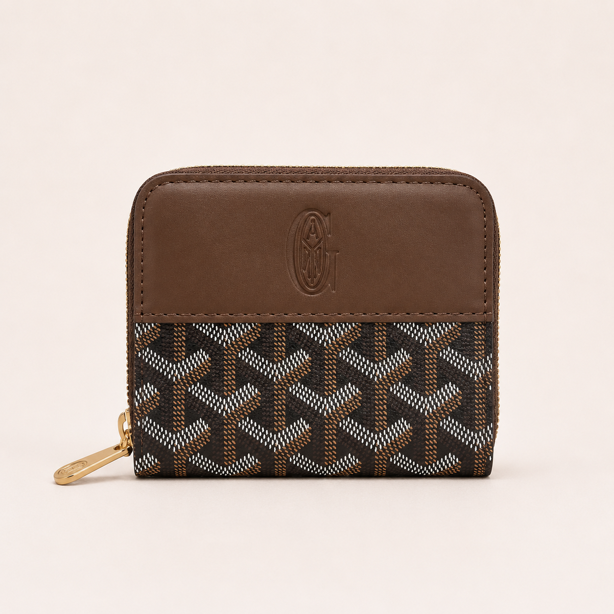 Goyard-Inspired  Zip Around Wallet Printed Canvas With Box (Coffee)