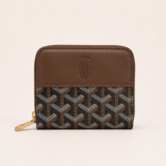 Goyard-Inspired  Zip Around Wallet Printed Canvas With Box (Coffee)