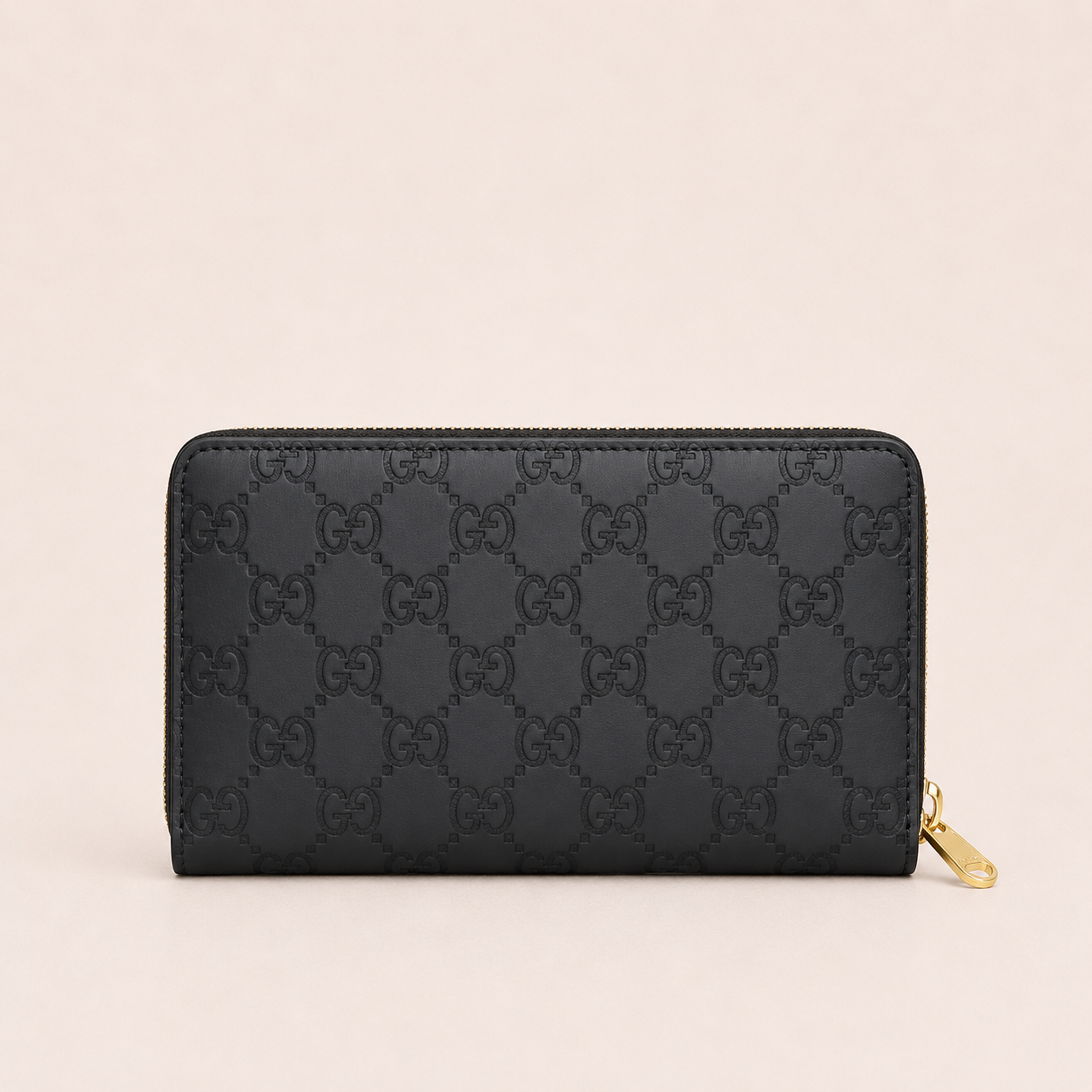 G-Inspired GG Embossed Premium Quality Zip Around Wallet (Black)