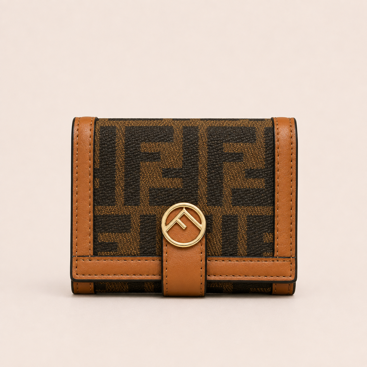 Fendi-Inspired Zucca Print Premium Tri-Fold Wallet (Caramel)