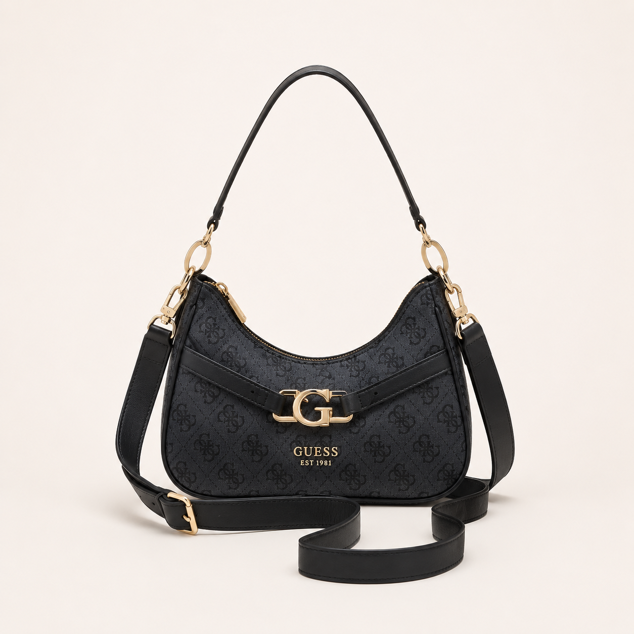 Guess-Inspired Signature Monogram Baguette Shoulder Bag With Box And Dust Bag (Grey)