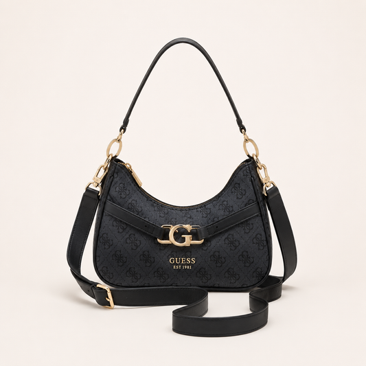 Guess-Inspired Signature Monogram Baguette Shoulder Bag With Box And Dust Bag (Grey)