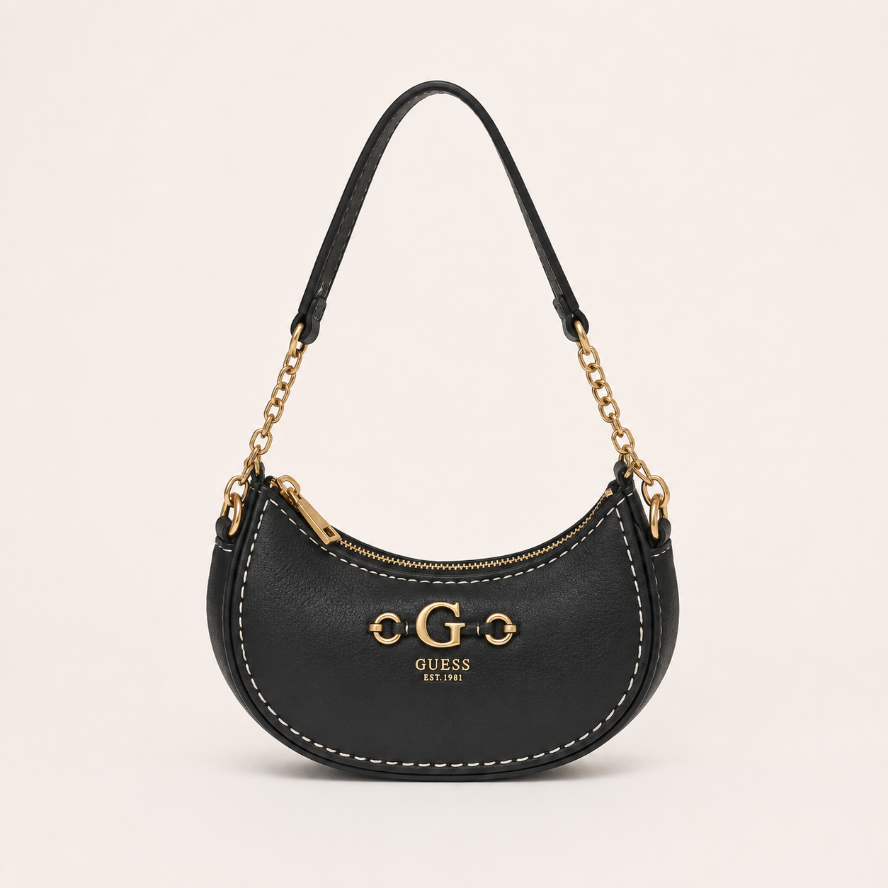 Guess-Inspired Nastra Top Zip Shoulder Bag With Box And Dust Bag (Black)