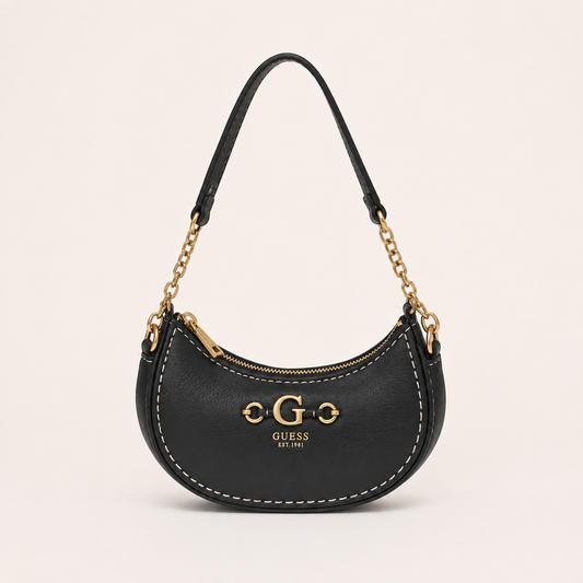 Guess-Inspired Nastra Top Zip Shoulder Bag With Box And Dust Bag (Black)
