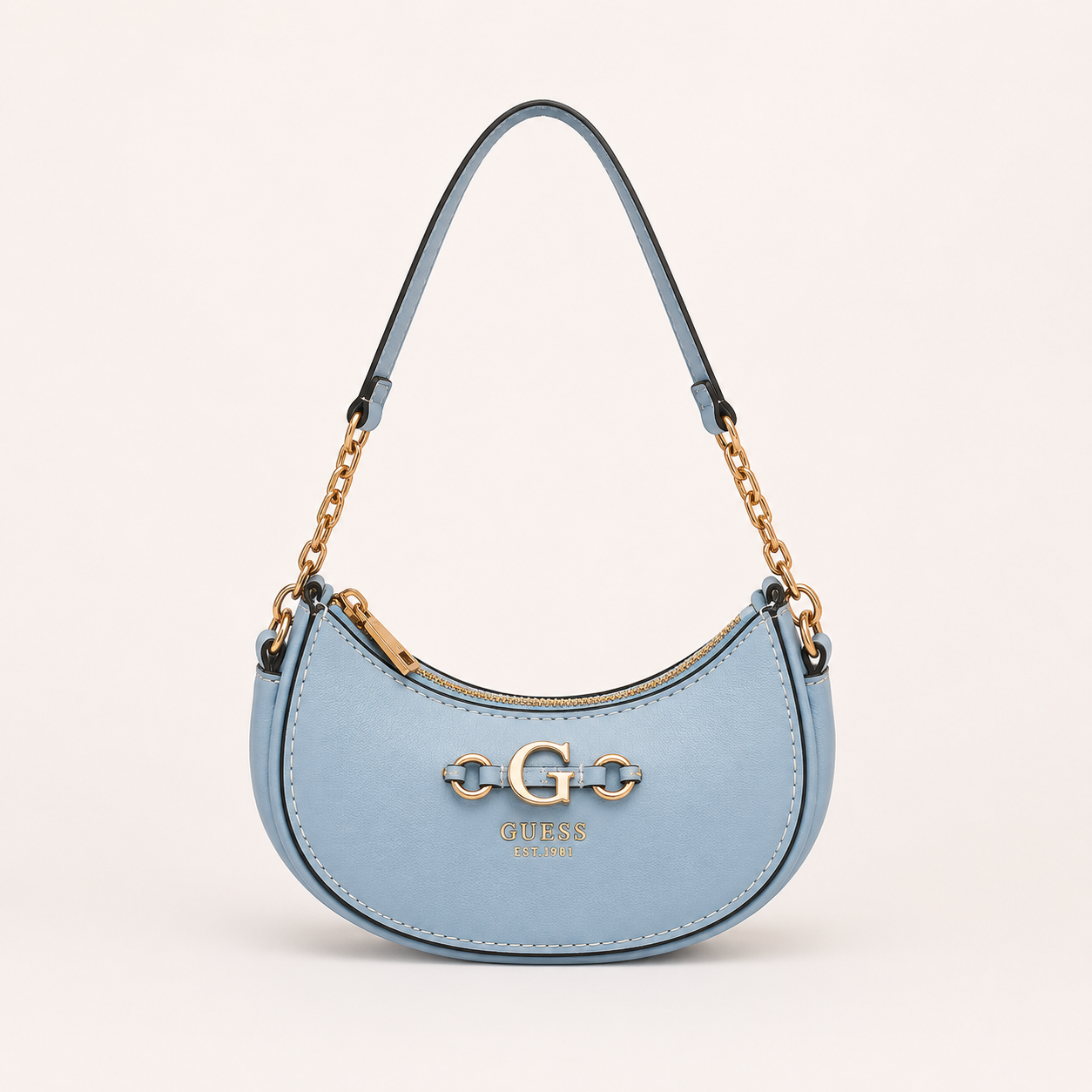 Guess-Inspired Nastra Top Zip Shoulder Bag With Box And Dust Bag (Blue)