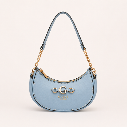 Guess-Inspired Nastra Top Zip Shoulder Bag With Box And Dust Bag (Blue)