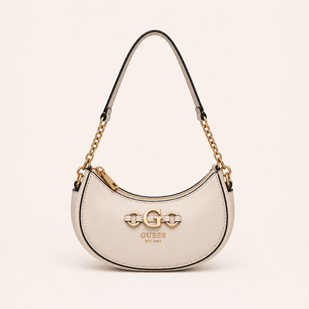 Guess-Inspired Nastra Top Zip Shoulder Bag With Box And Dust Bag (White)