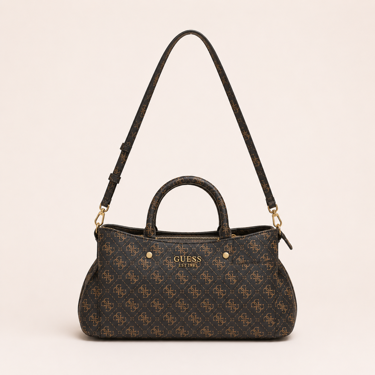 Guess-Inspired Monogram Mini Satchel Crossbody Bag (Coffee)