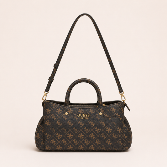 Guess-Inspired Monogram Mini Satchel Crossbody Bag (Coffee)