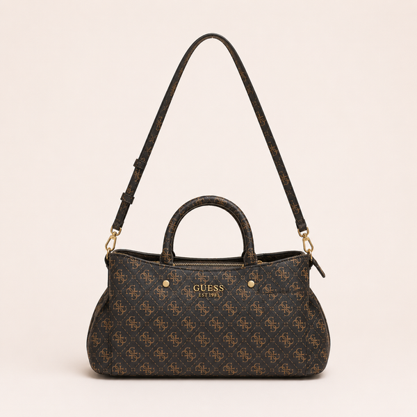 Guess-Inspired Monogram Mini Satchel Crossbody Bag (Coffee)