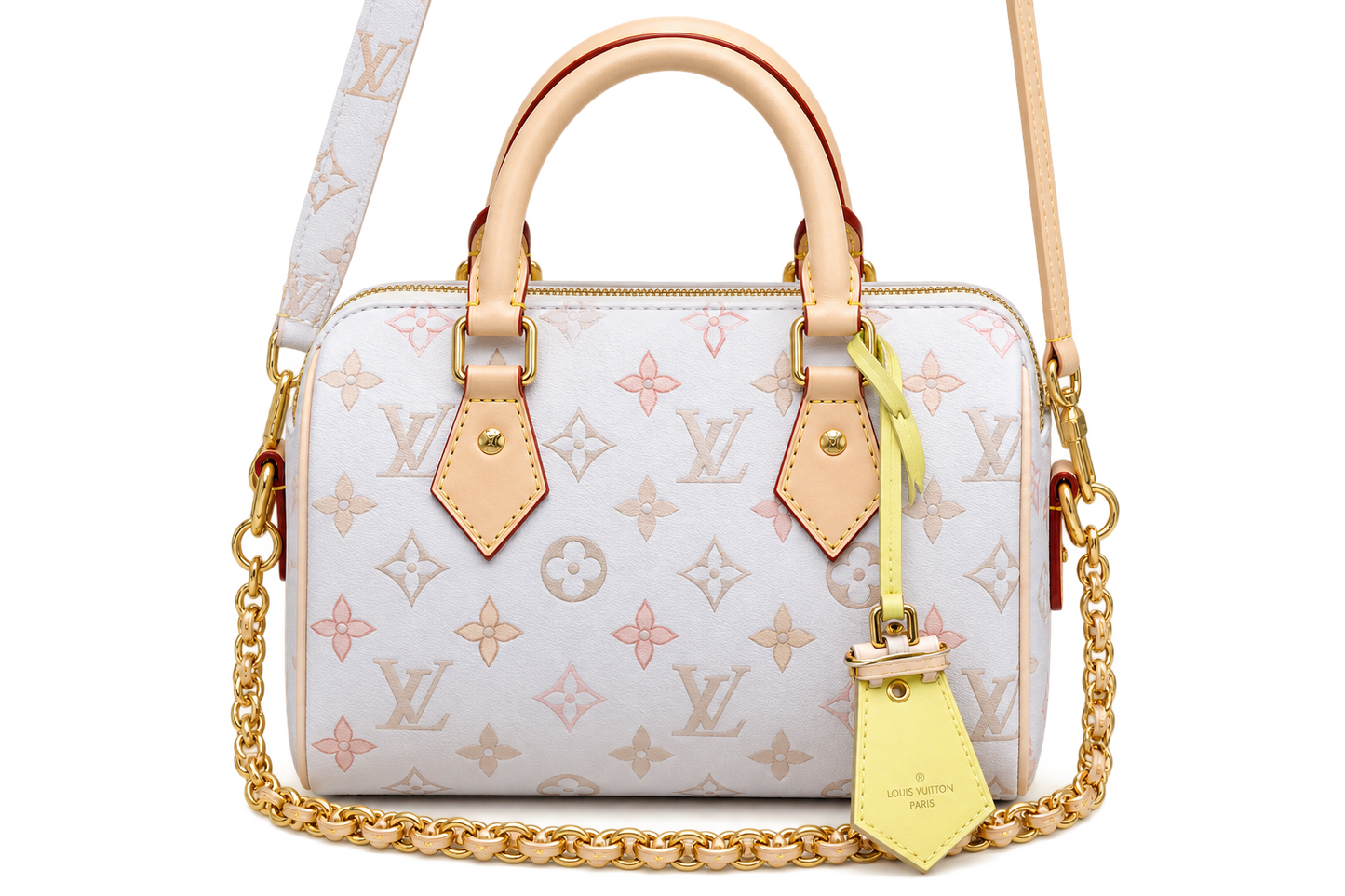 LV-inspired Monogram Eclipse Speedy Chain Bag (White)