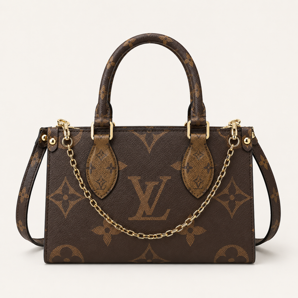 LV-Inspired On The Go East West Bi-Color Monogram Handbag With Double Box Packaging (Brown)