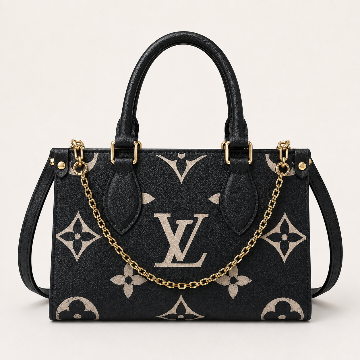 LV-inspired On The Go East West Bi-color Monogram Handbag With Double Box Packaging (Black-White)