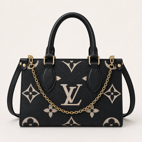 LV-inspired On The Go East West Bi-color Monogram Handbag With Double Box Packaging (Black-White)