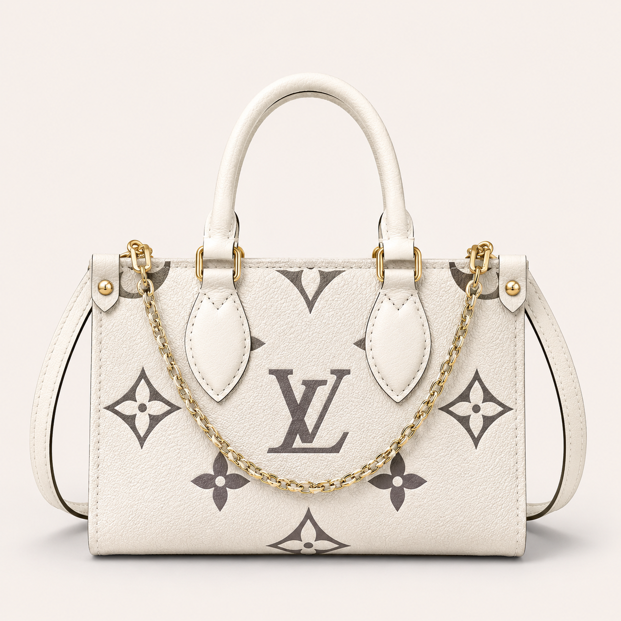LV-Inspired On The Go East West Bi-Color Monogram Handbag With Double Box Packaging (White)