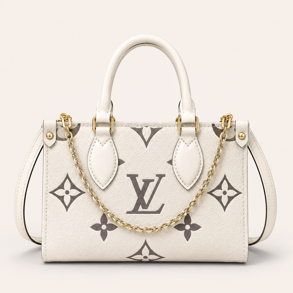 LV-Inspired On The Go East West Bi-Color Monogram Handbag With Double Box Packaging (White)