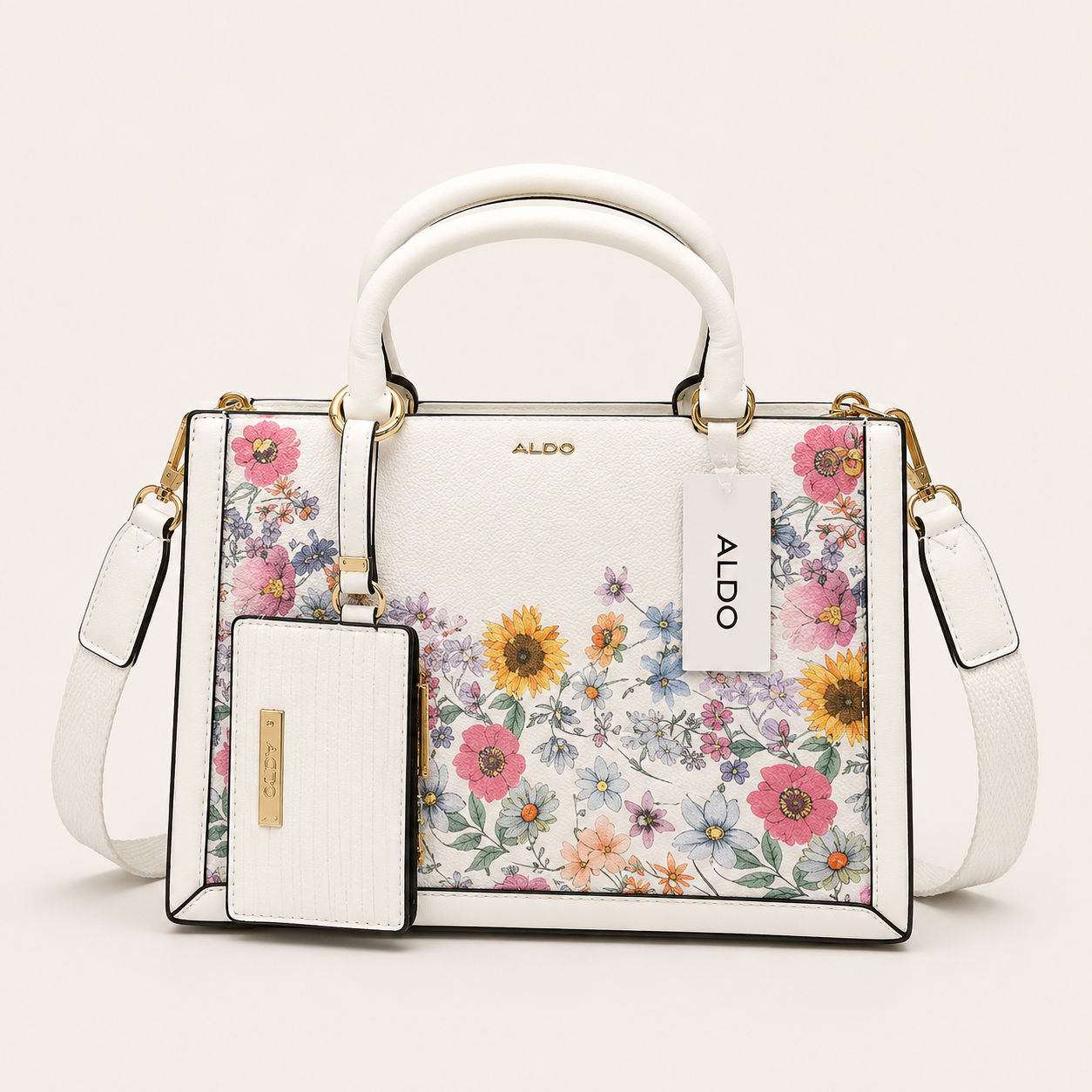 Aldo-inspired Priaira Floral Tote Bag With Box And Pouch (Purple Flower)
