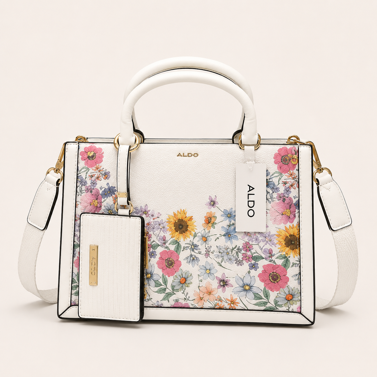 Aldo-inspired Priaira Floral Tote Bag With Box And Pouch (Purple Flower)