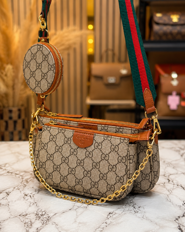 G-Inspired Ophidia GG Canvas Pochette With Dust Bag Including Carry Bag (Brown)