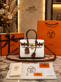 H-Inspired Togo Horseshoe Birkin Handbag With Box And Dust Bag And Carry Bag (BROWN)