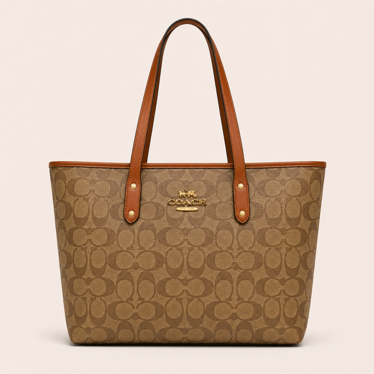 C-Inspired Signature Canvas Zip Tote Bag With Box And Dust Bag (Brown)