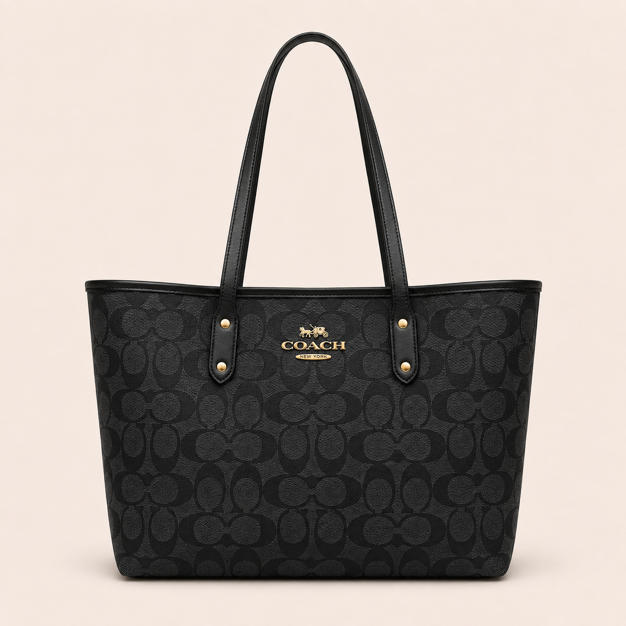 C-Inspired Signature Canvas Zip Tote Bag With Box And Dust Bag (Black)