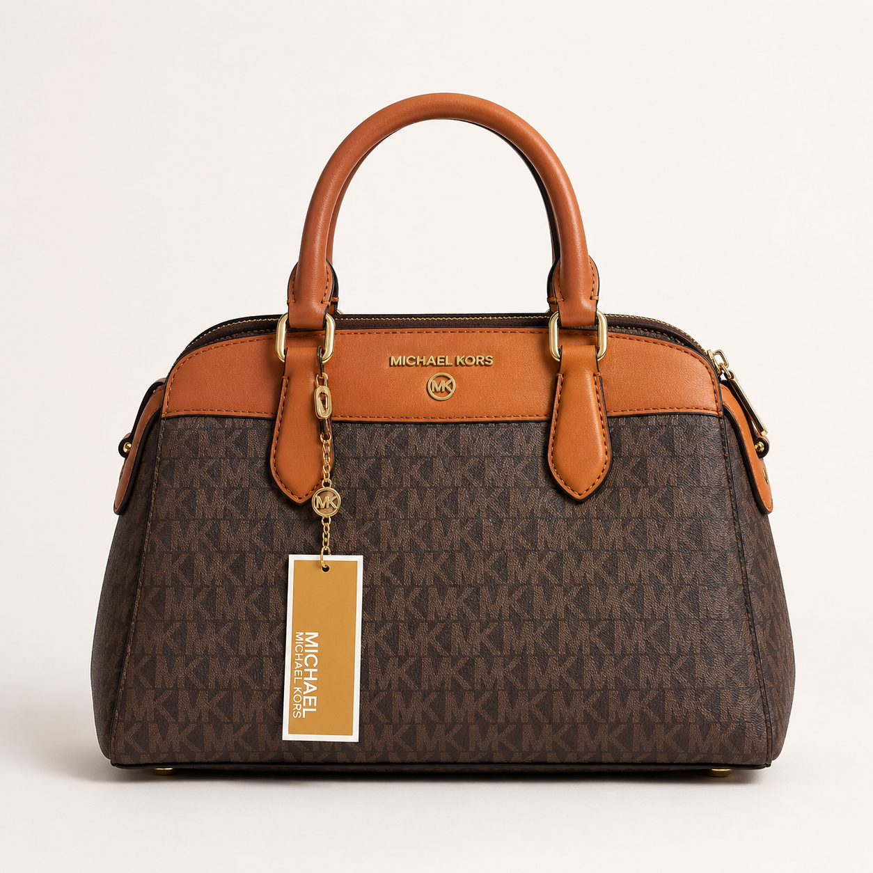 MK-Inspired Ciara Medium Logo Satchel Bag With Box And Dust Bag (Brown)
