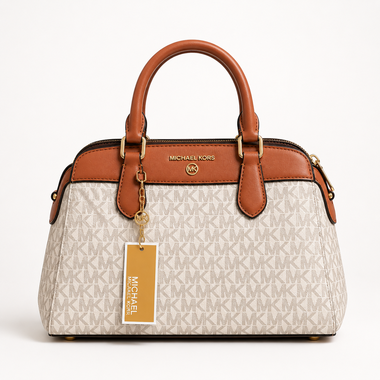 MK-Inspired Ciara Medium Logo Satchel Bag With Box And Dust Bag (Beige)
