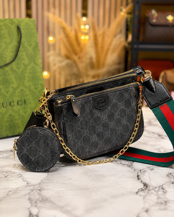 G-Inspired Ophidia GG Canvas Pochette With Dust Bag Including Carry Bag (Black)