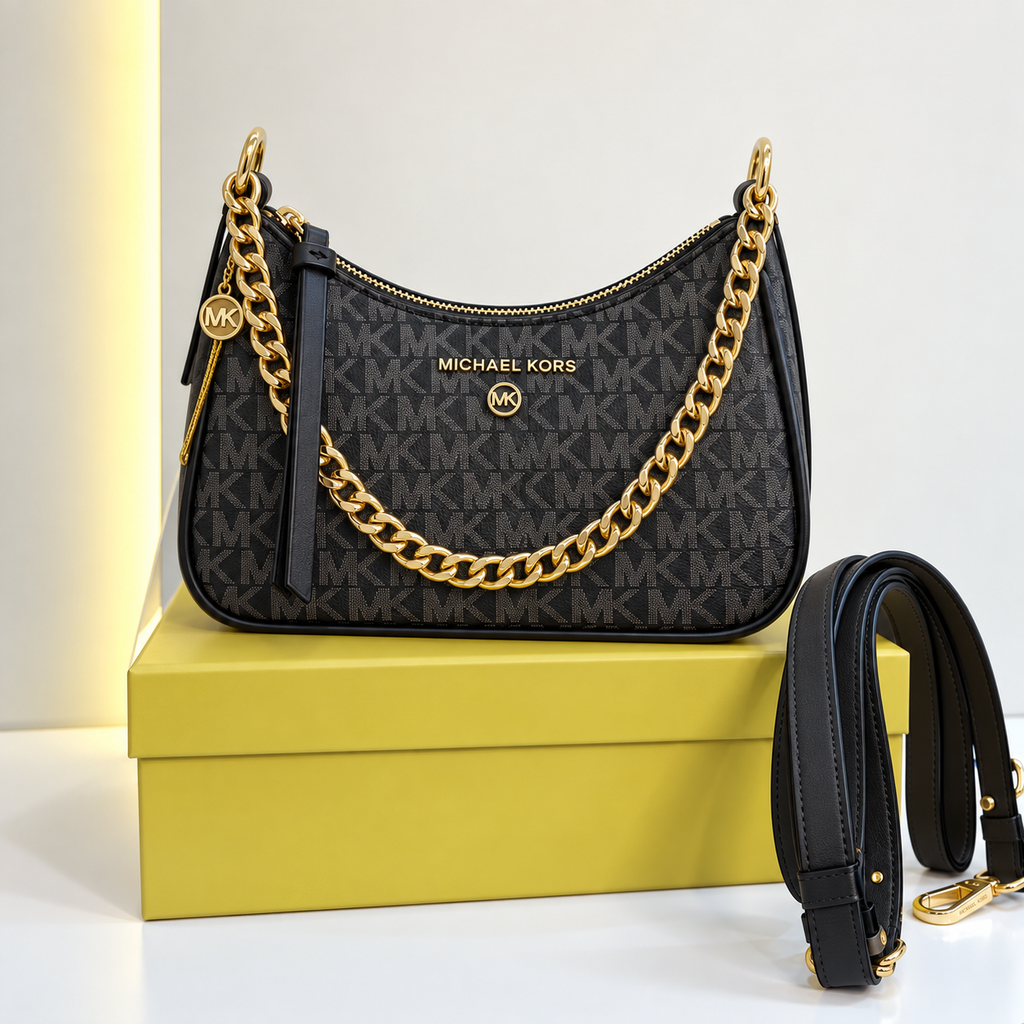 MK-Inspired Charm Shoulder Bag With Box And Dust Bag (Black)