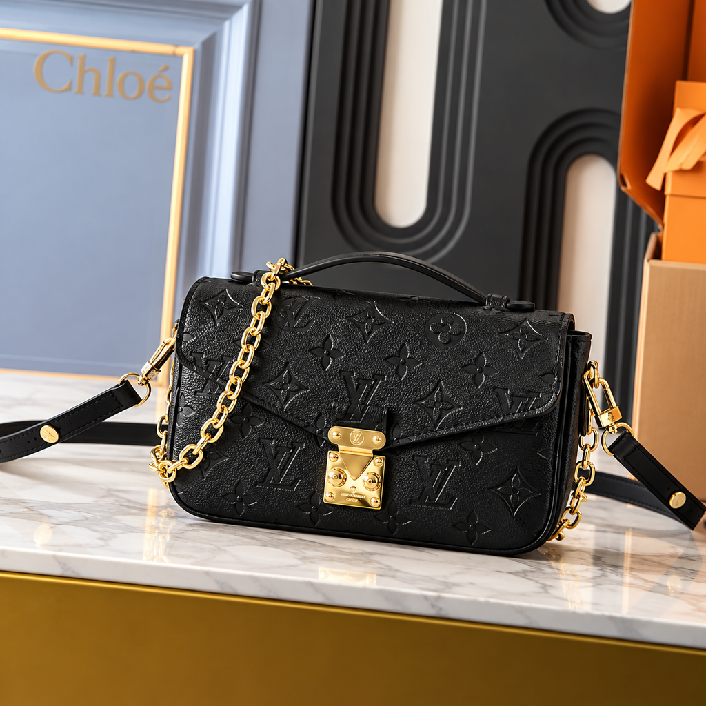 LV-Inspired Pochette Metis Reverse Monogram Mini Bag With Double Box And Dust Bag (Black)