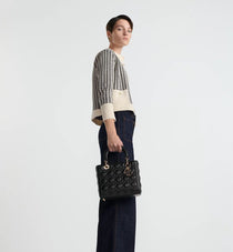 D-Inspired Medium Cannage Lady Handbag With Box And Dust Bag (Black)
