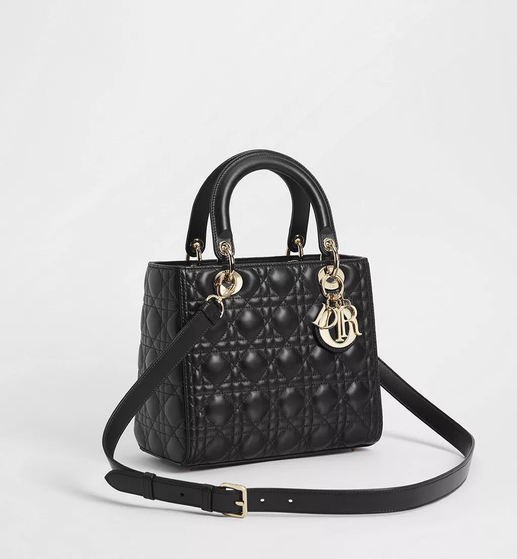 D-Inspired Medium Cannage Lady Handbag With Box And Dust Bag (Black)