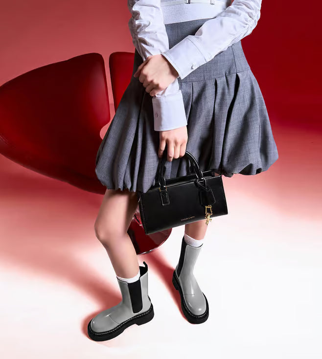 C&K-Inspired Structured Top Handle Shoulder Bag With Box And Dust Bag (Black)