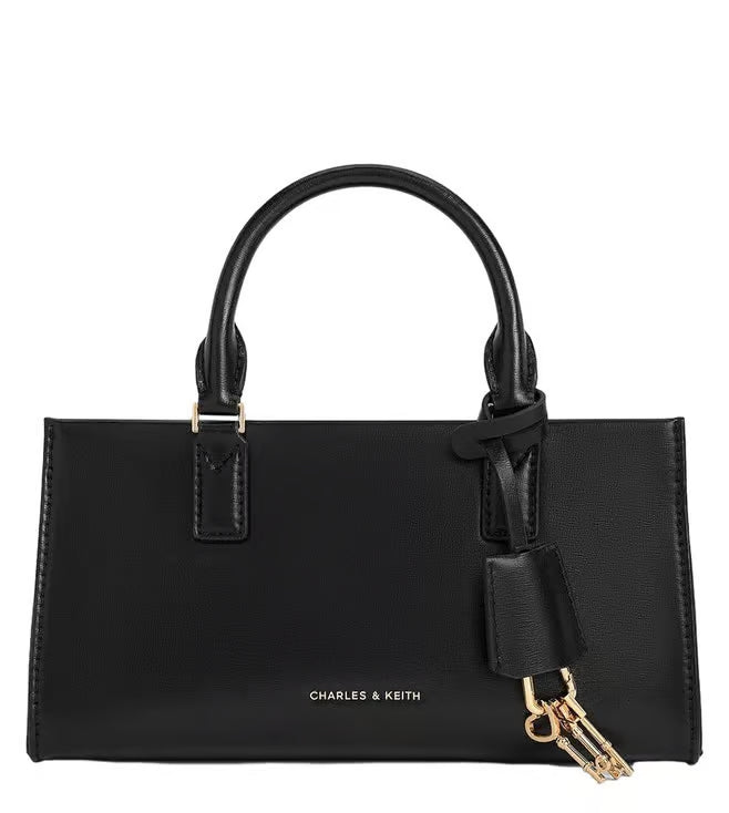 C&K-Inspired Structured Top Handle Shoulder Bag With Box And Dust Bag (Black)