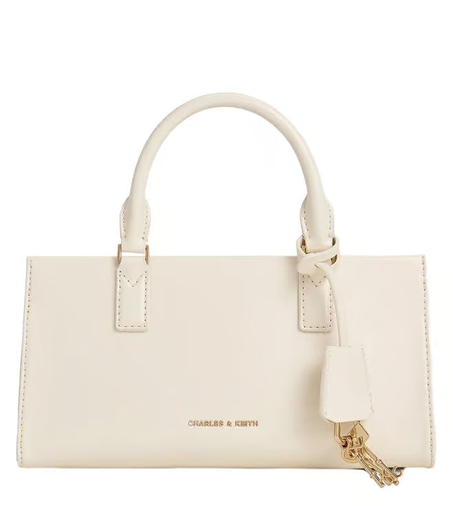 C&K-Inspired Structured Top Handle Shoulder Bag With Box And Dust Bag (White)