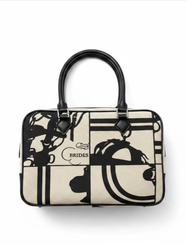 H-Inspired Equestrian Print Canvas Top Handle Crossbody Bag (Black) Main image