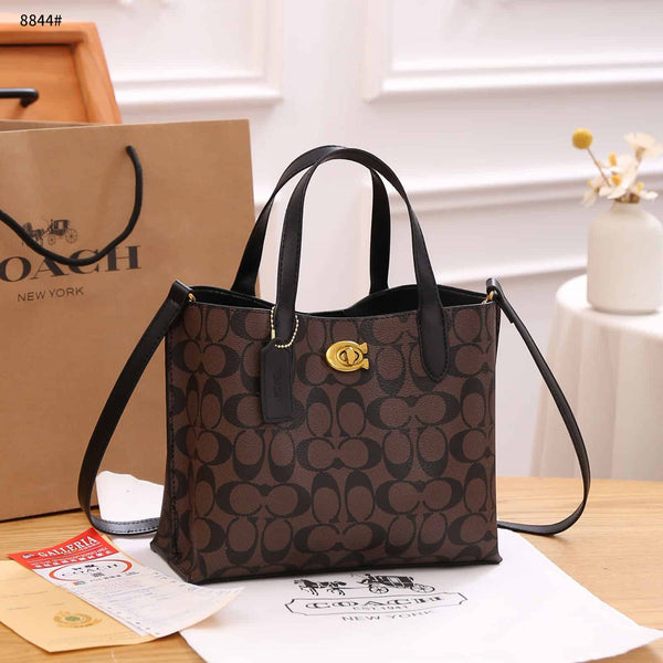 C-Inspired Willow Monogram Canvas Mini Tote Bag With Coin Pouch Including Box And Dust Bag (Coffee)