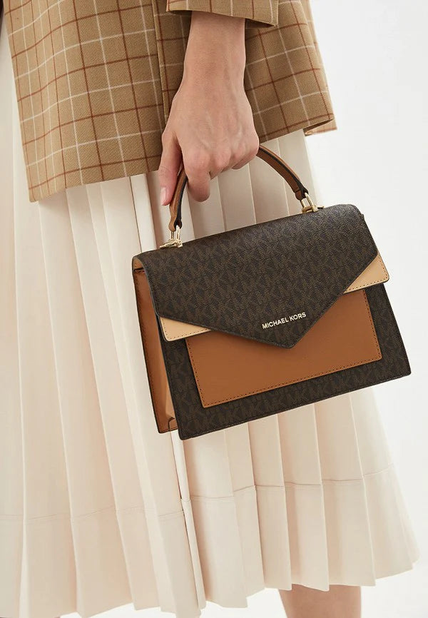 MK-Inspired Signature Monogram Flap Satchel Bag With Crossbody Strap Including Box And Dust Bag (Brown) Main image