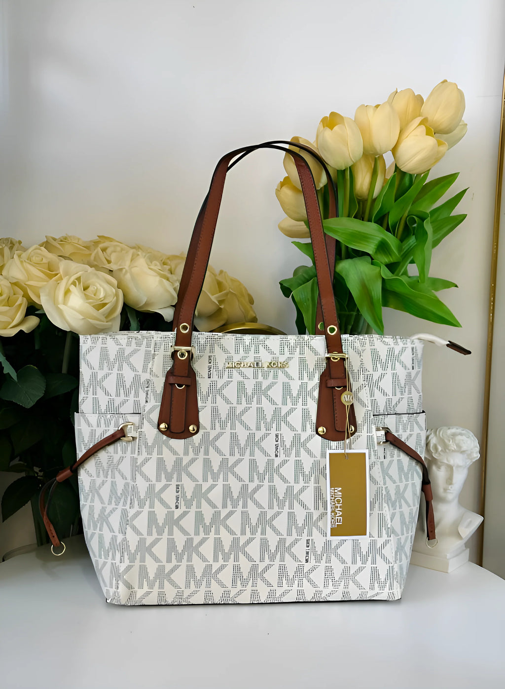MK-Inspired Voyager Tote Bag With Dust Bag (White)