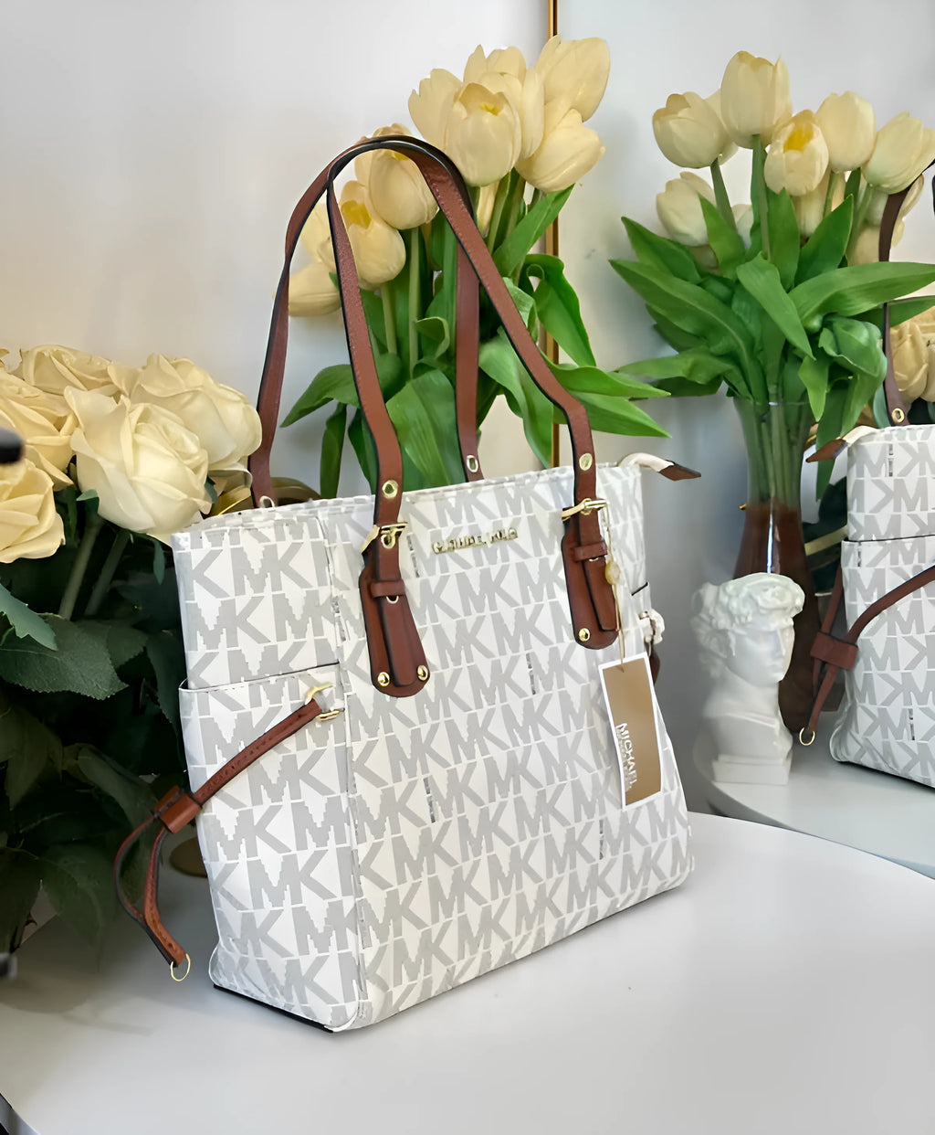 MK-Inspired Voyager Tote Bag With Dust Bag (White)
