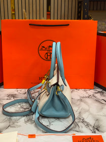 H-Inspired Togo Horseshoe Birkin Handbag With Box And Dust Bag And Carry Bag (Blue)
