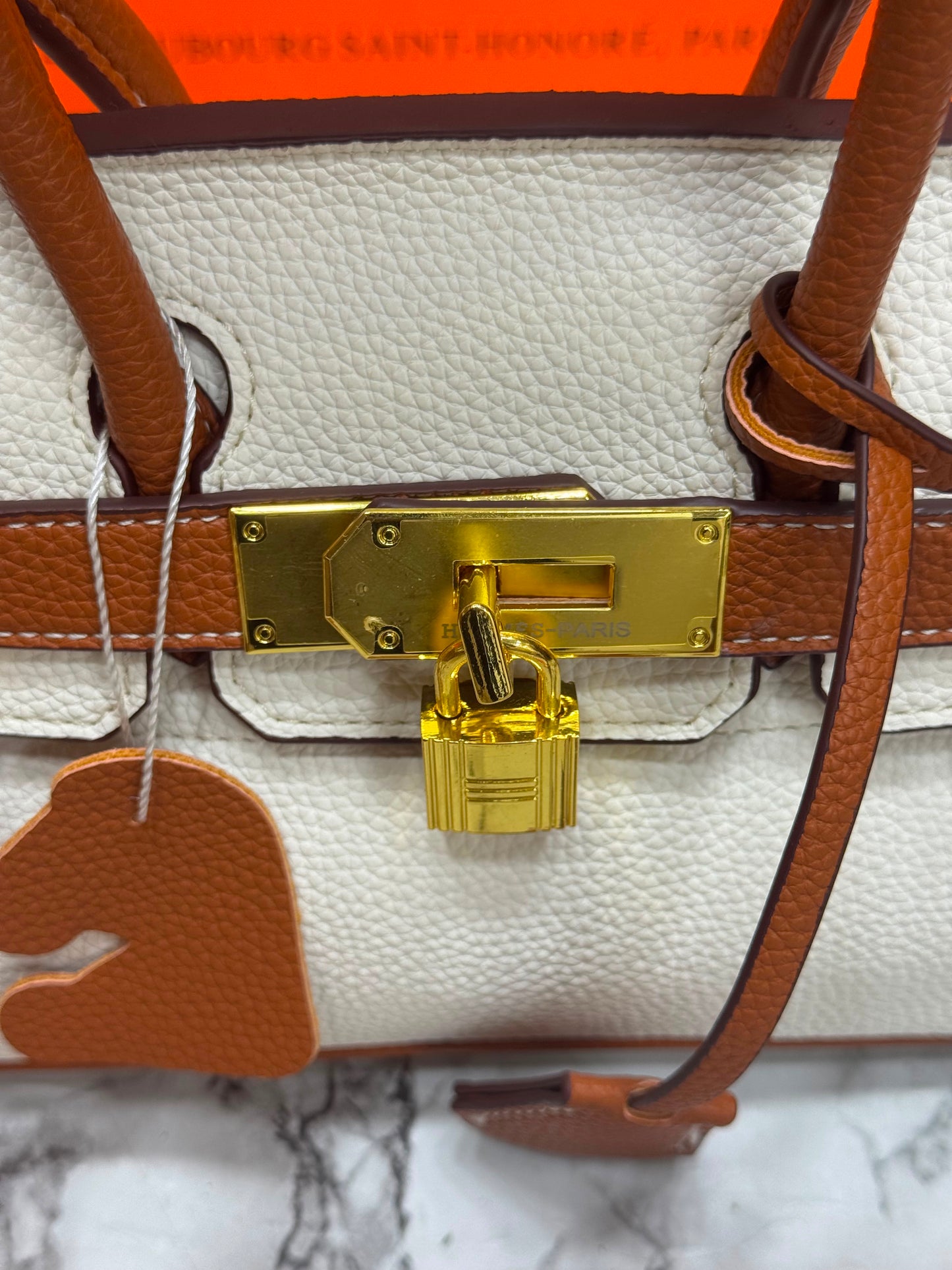 H-Inspired Togo Horseshoe Birkin Handbag With Box And Dust Bag And Carry Bag (BROWN)