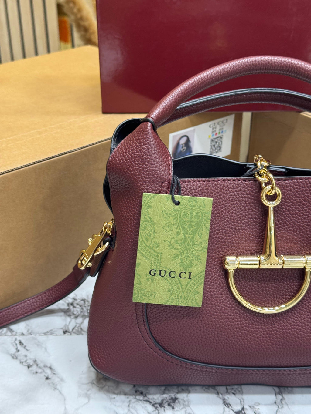 G-Inspired Softbit Medium Top Handle Bag With Double Box And Dust Bag (Maroon)