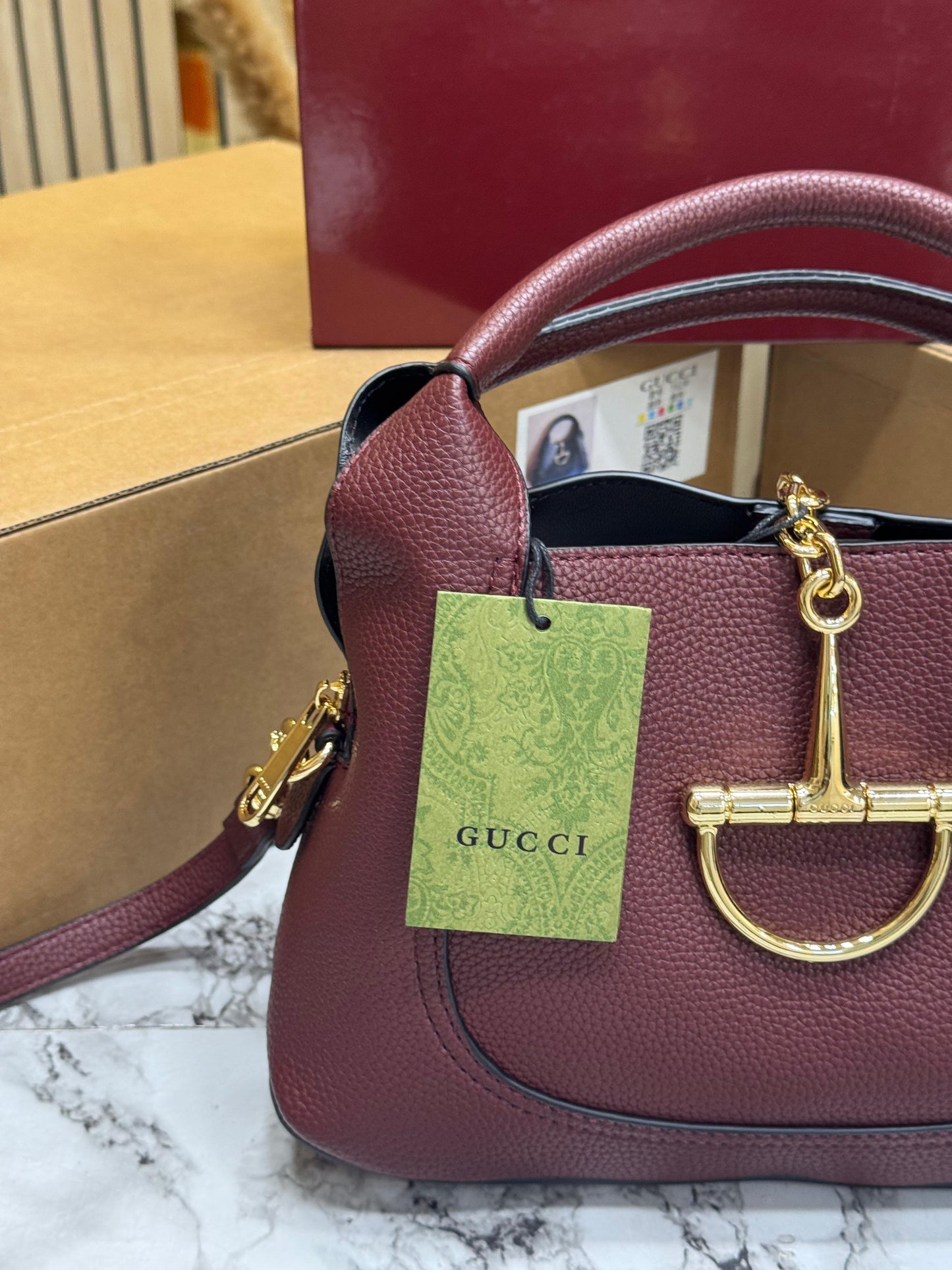 G-Inspired Softbit Medium Top Handle Bag With Double Box And Dust Bag (Maroon)