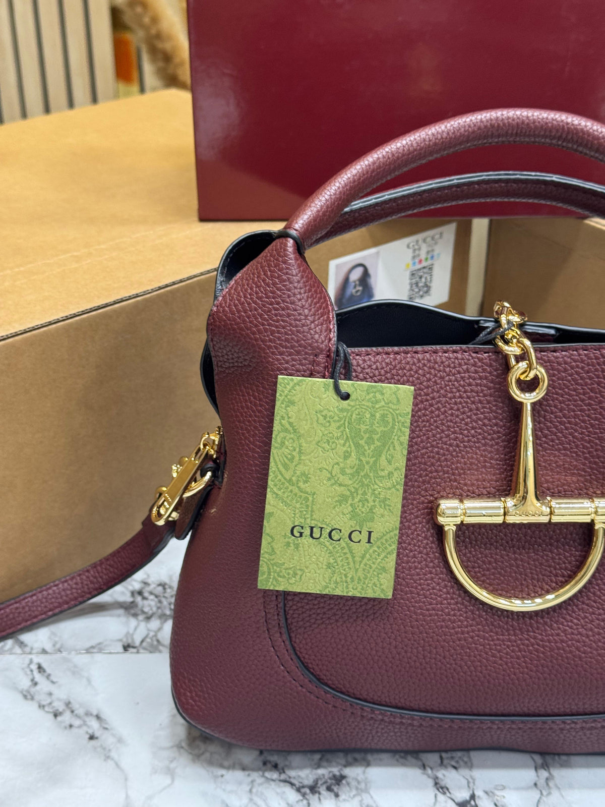 G-Inspired Softbit Medium Top Handle Bag With Double Box And Dust Bag (Maroon)