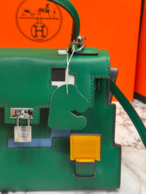 H-Inspired Kelly Doll Mini Top Handle Crossbody Bag With Box And Dust Bag Including Carry Bag (Green)